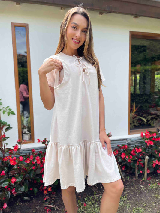 Vestido Corto Lirio beige