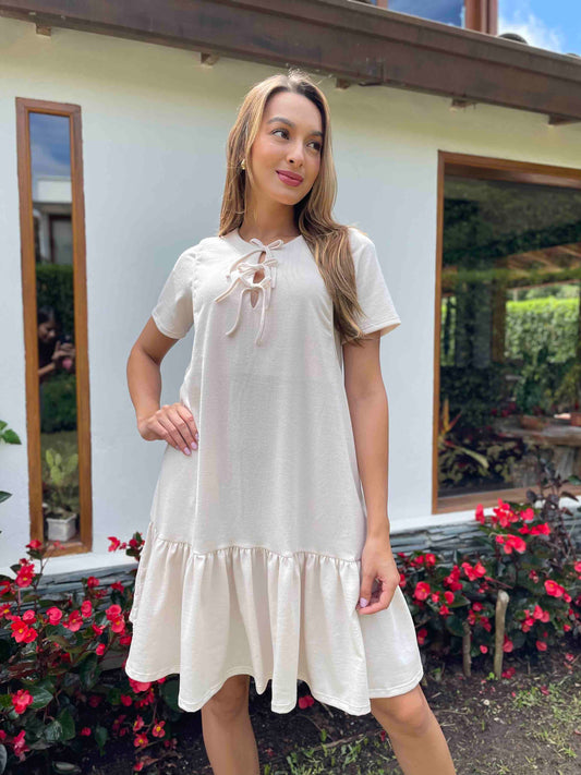 Vestido Corto Lirio beige