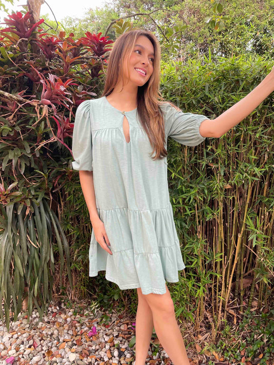 Vestido Corto Jaspeado Verde
