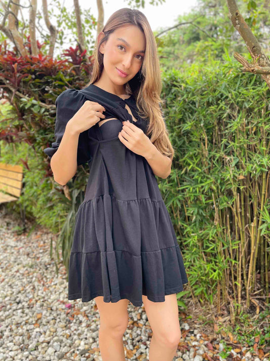 Vestido Corto Jaspeado Negro