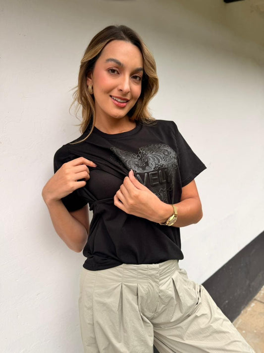 Camiseta Estampado Corazón Color Negro