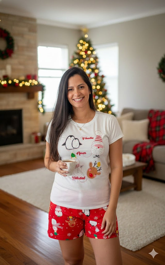 Pijama Short Roja Pingüino