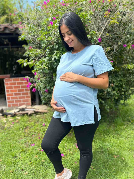 Camiseta Embarazo Unicolor Azul Claro