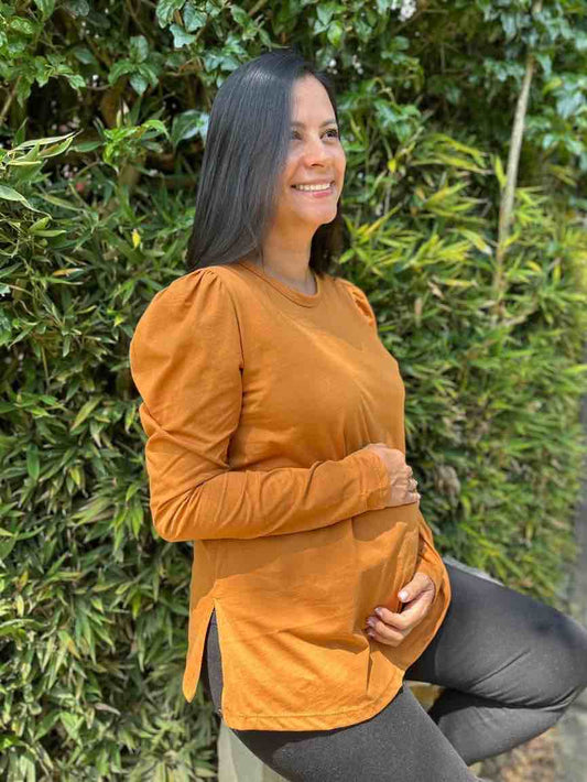 Camiseta Embarazo Manga Larga Terracota