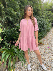 Vestido Corto Jaspeado Rosa