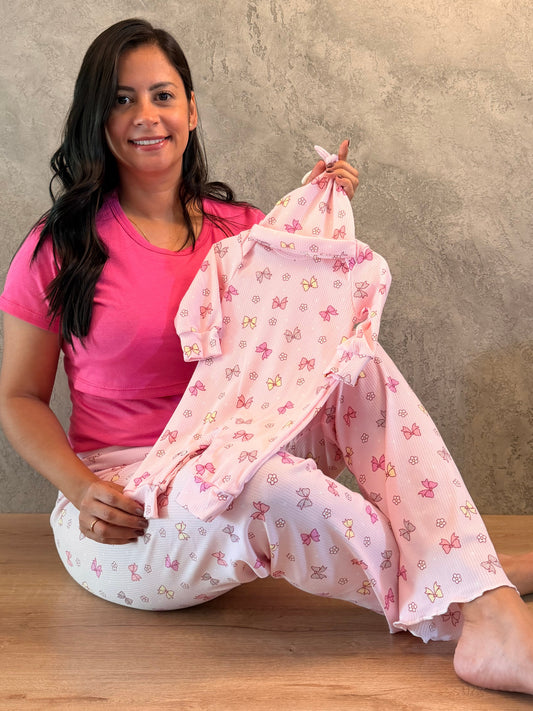 Dúo camiseta y pantalón en rib 02 fucsia