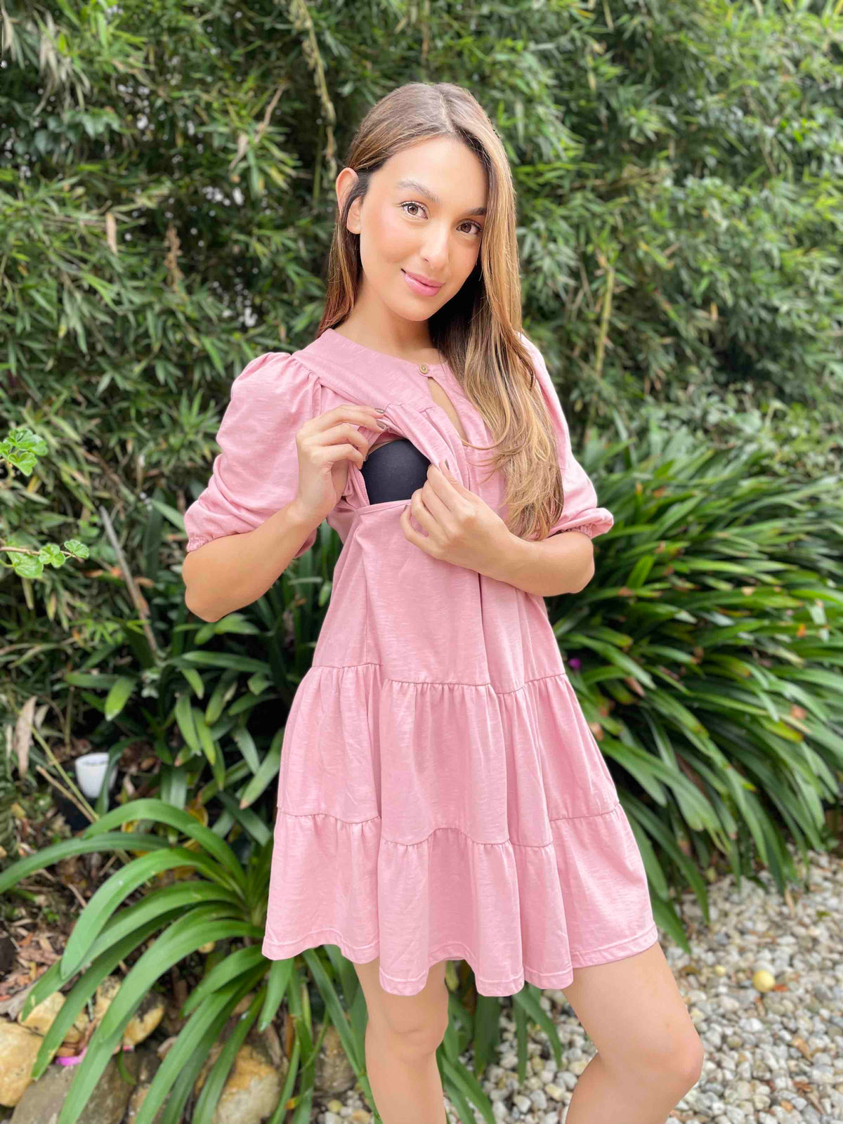 Vestido Corto Jaspeado Rosa