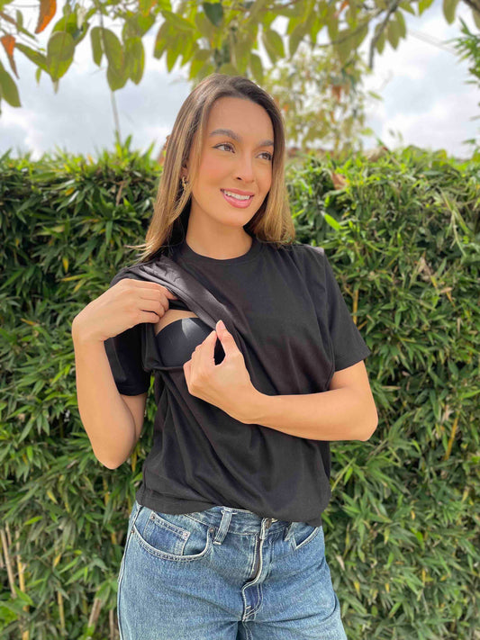 Camiseta con recogido frente Negro