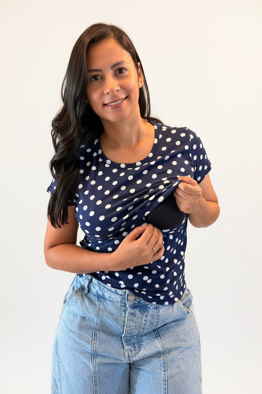 Blusa Manga Corta azul con bolas