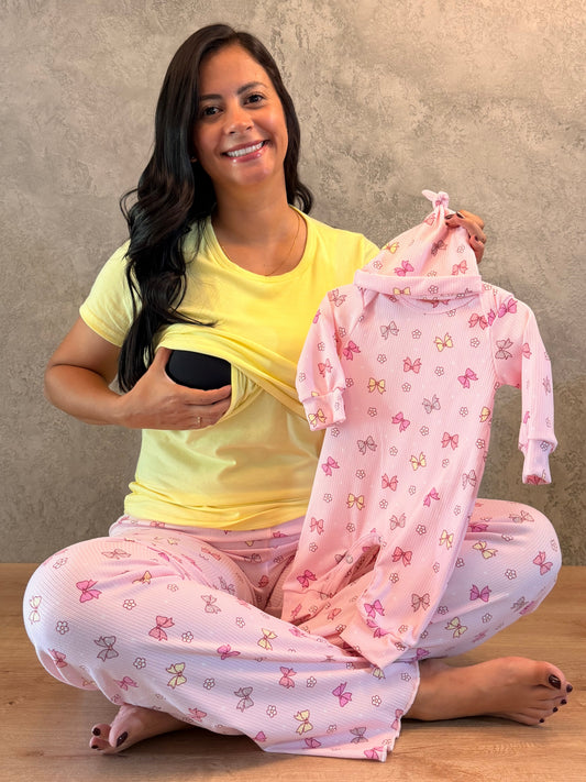 Dúo camiseta y pantalón en rib 02 amarillo