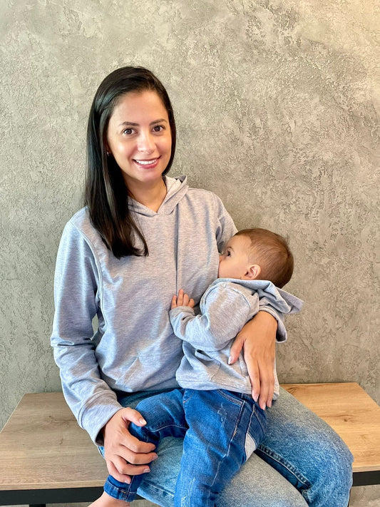 Duo Hoodie Para Lactar Gris Claro