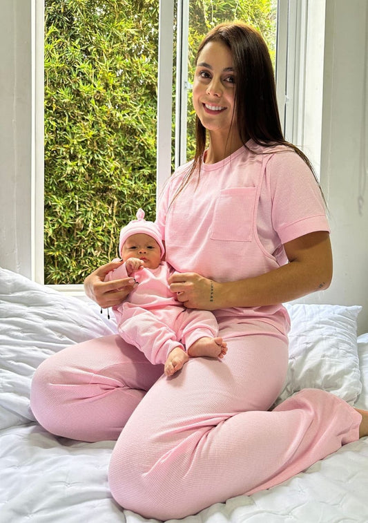 Dúo Pantalón Unicolor Rosa