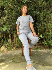 Deportivo Jogger En Rib Manga Corta Gris Claro
