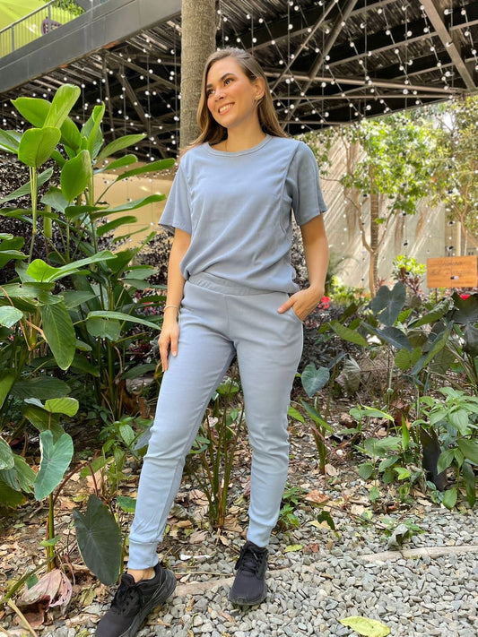 Deportivo Jogger En Rib Manga Corta Azul Claro