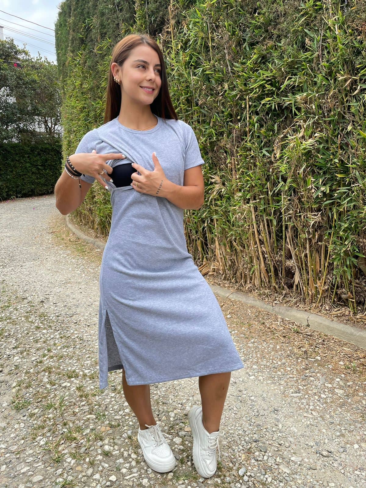 Vestido Largo Gris Claro