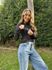 Camiseta Blonda Manga Larga Negro