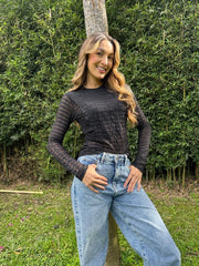 Camiseta Blonda Manga Larga Negro