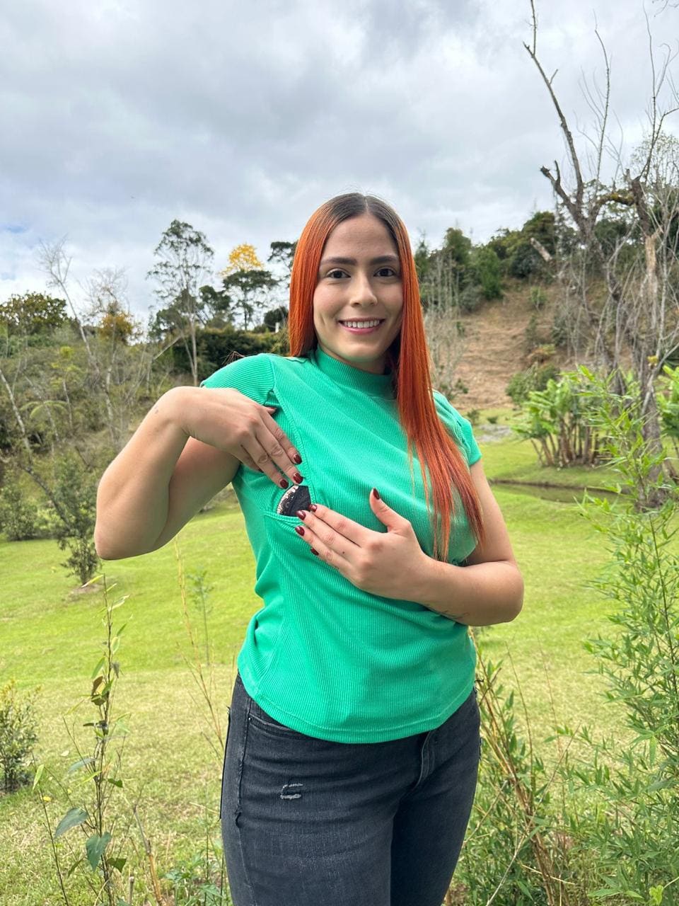 Blusa Manga Corta En Rib Verde