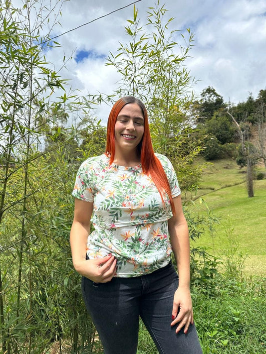 Blusa Manga Estampado Hojas