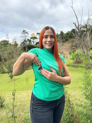 Blusa Manga Corta En Rib Verde