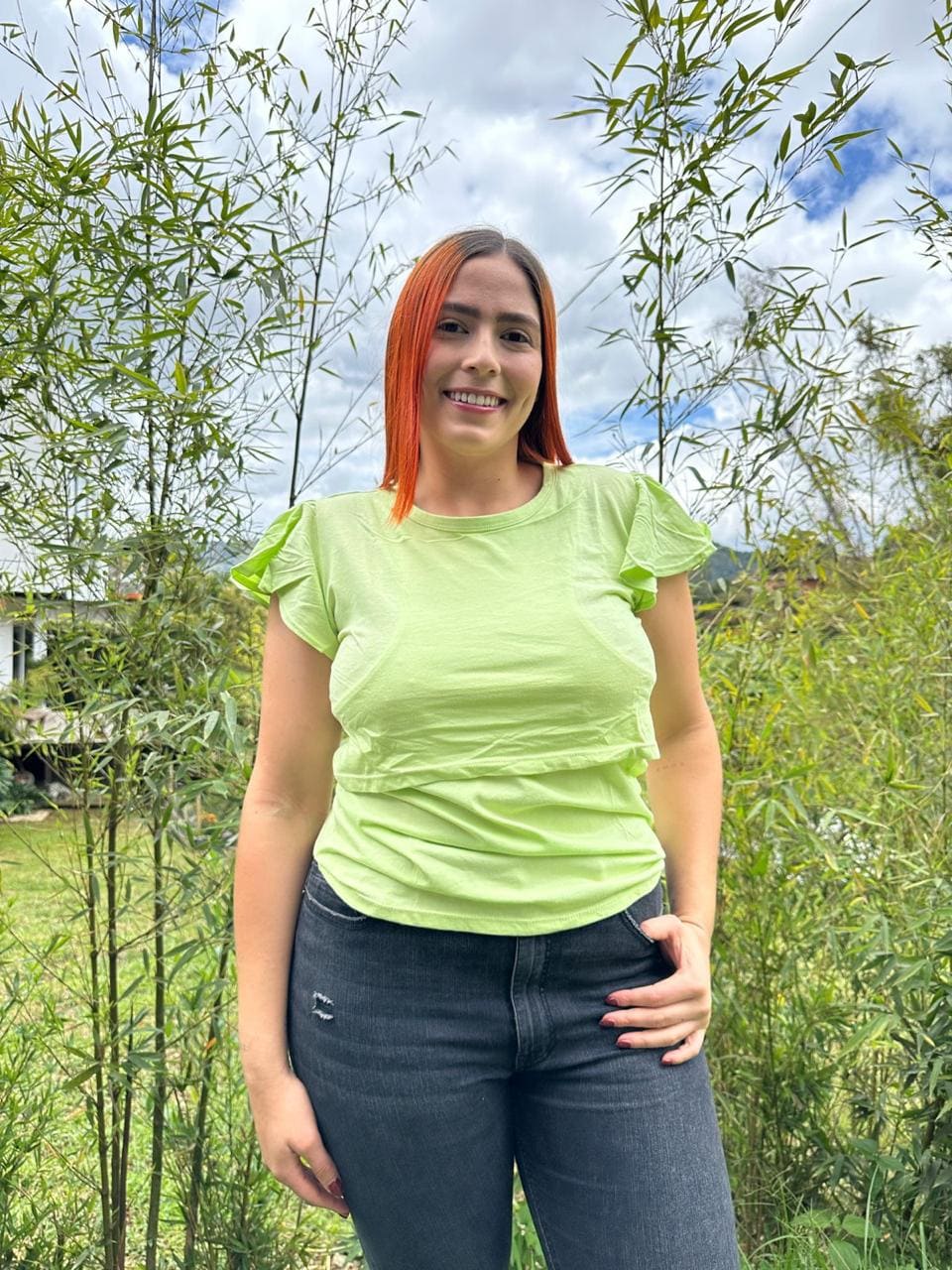 Blusa Manga Corta Bolero Verde Limón