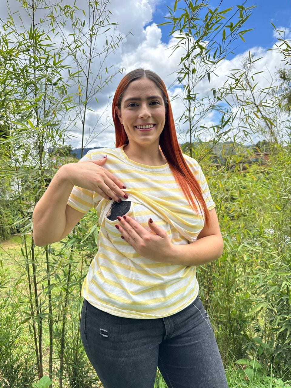Blusa Manga Corta Lineas Amarillo