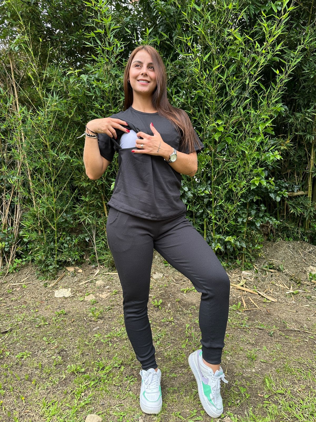 Deportivo Jogger En Rib Manga Corta Negro