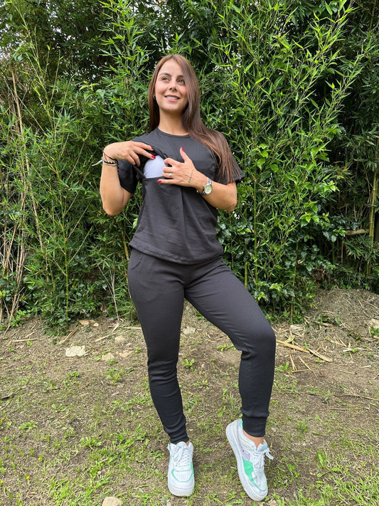 Deportivo Jogger En Rib Manga Corta Negro