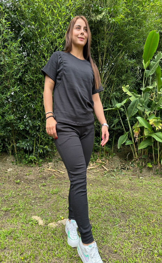 Deportivo Jogger En Rib Manga Corta Negro