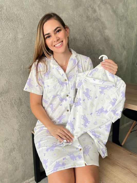 Dúo Bata Botón Estampado Unicornio