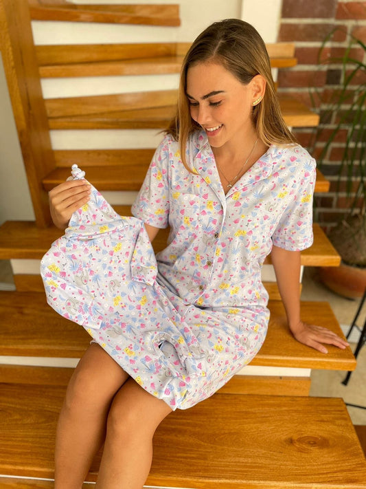 Dúo Bata Botón Estampado Zafari