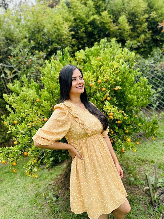 Vestido Corto Estampado Amarillo