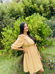 Vestido Corto Estampado Amarillo