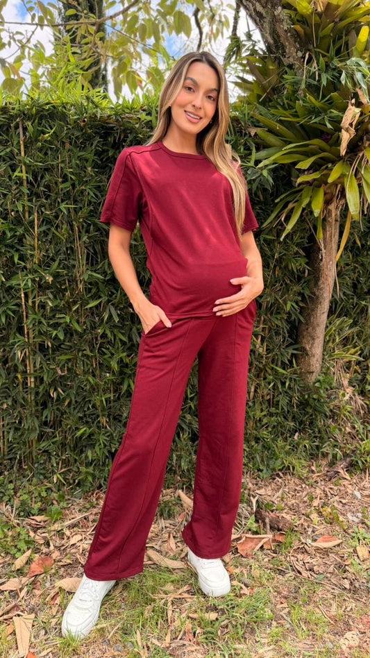 Deportivo Embarazo Manga Corta Vino