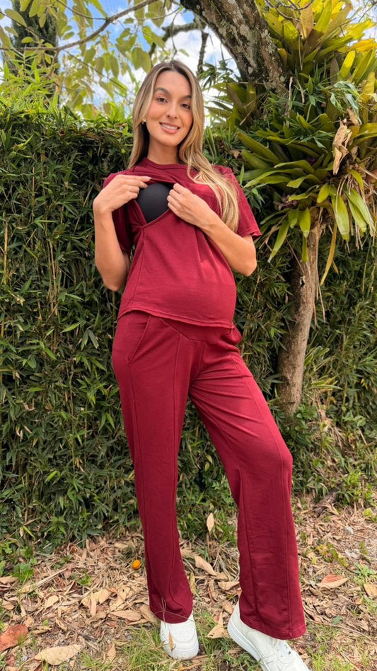 Deportivo Embarazo Manga Corta Vino