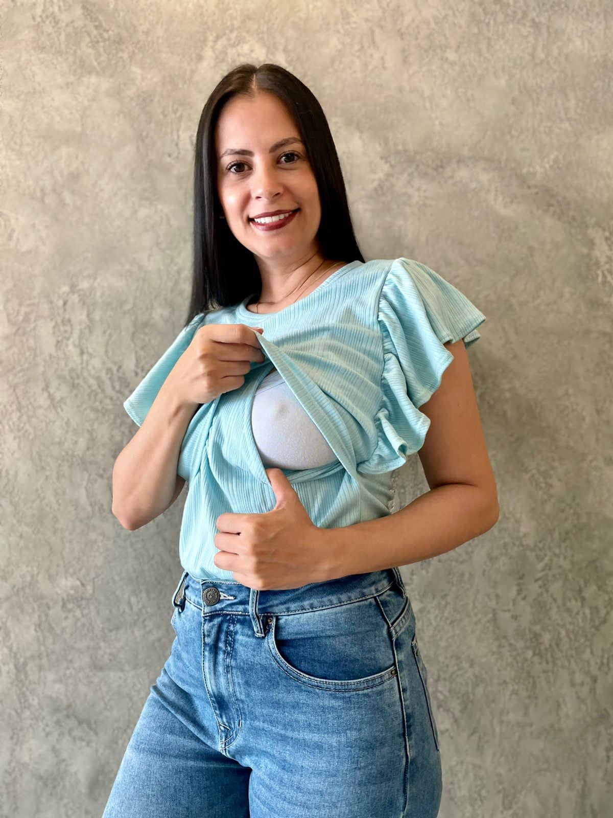 Blusa Manga Corta Bolero Azul CLaro