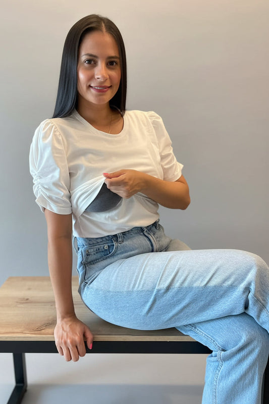 Blusa Manga Con Recogido Blanco