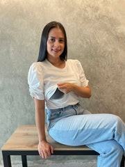 Blusa Manga Con Recogido Blanco