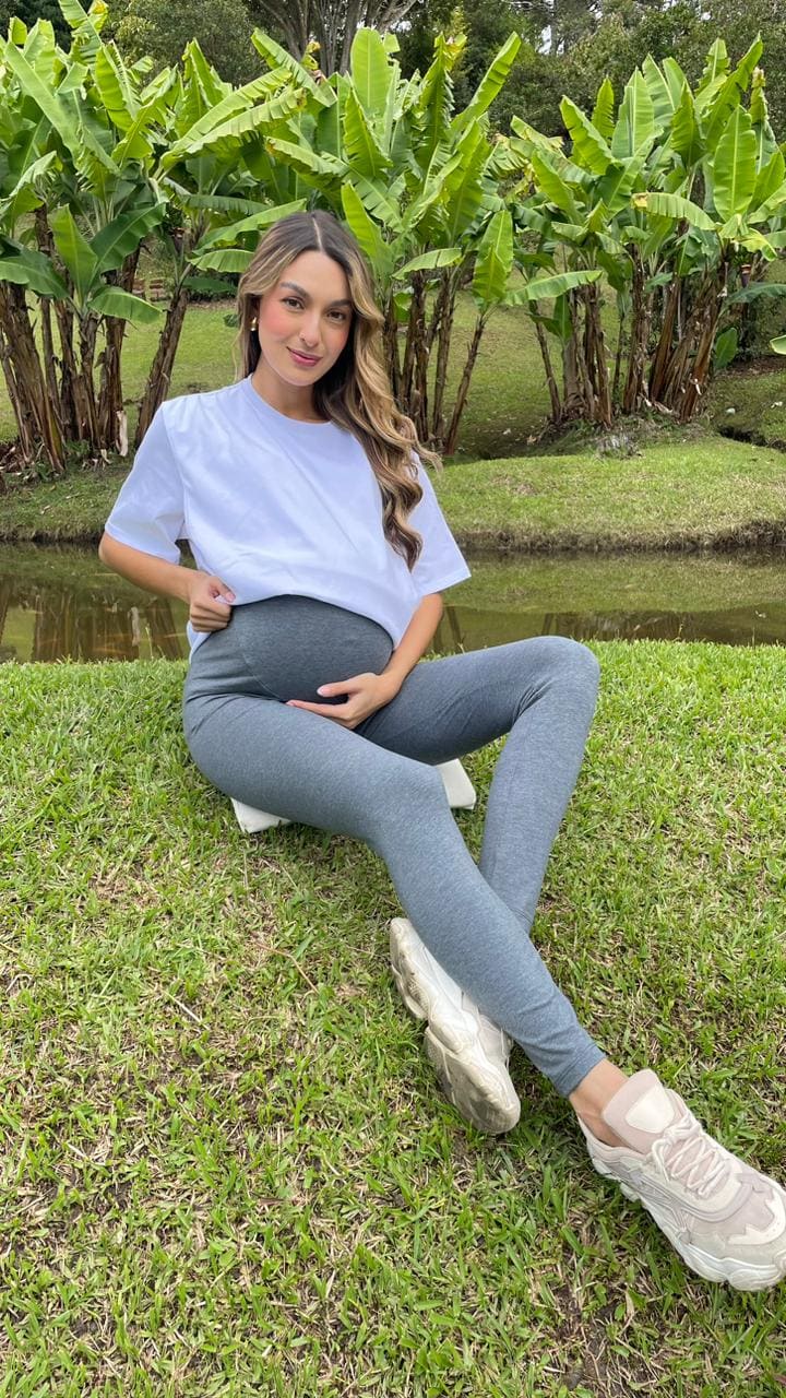 Leggins Embarazo Largo Unicolor Gris