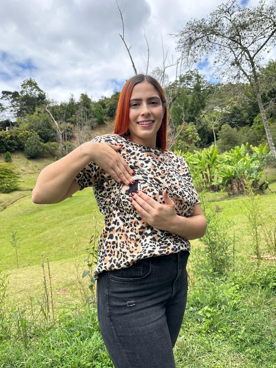 Blusa Manga Corta Print Naranja