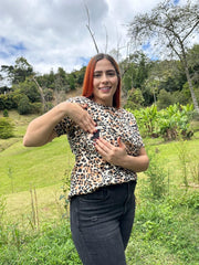 Blusa Manga Corta Print Naranja